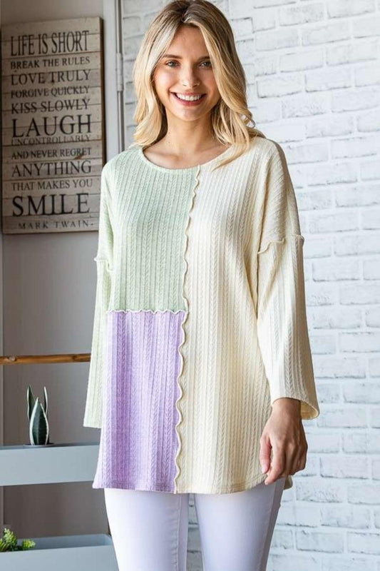 Culture Code Color Block Round Neck Dropped Shoulder Blouse Carauana Store
