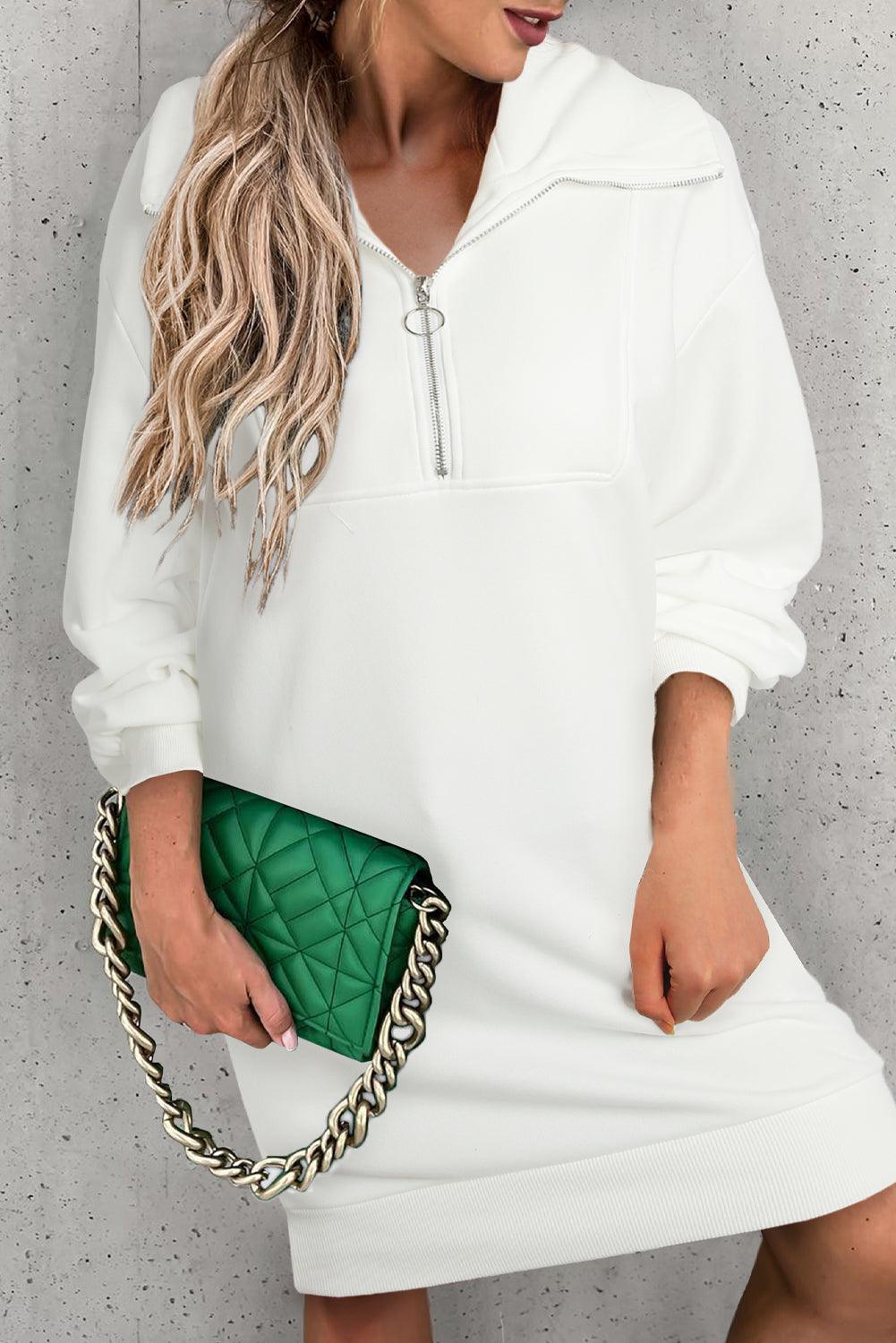 Half Zip Dropped Shoulder Mini Sweatshirt Dress Carauana Store