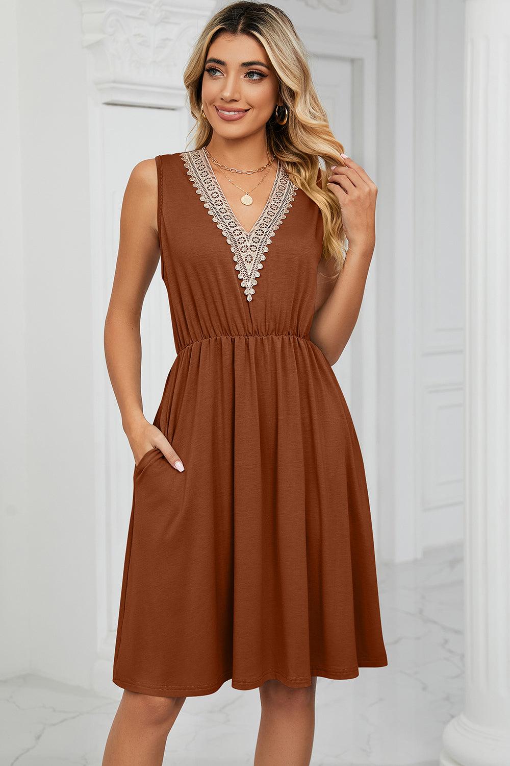 Pocketed V-Neck Wide Strap Dress Carauana Store