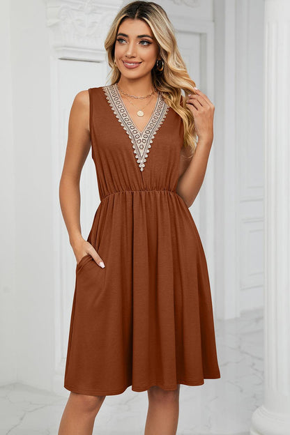 Pocketed V-Neck Wide Strap Dress Carauana Store