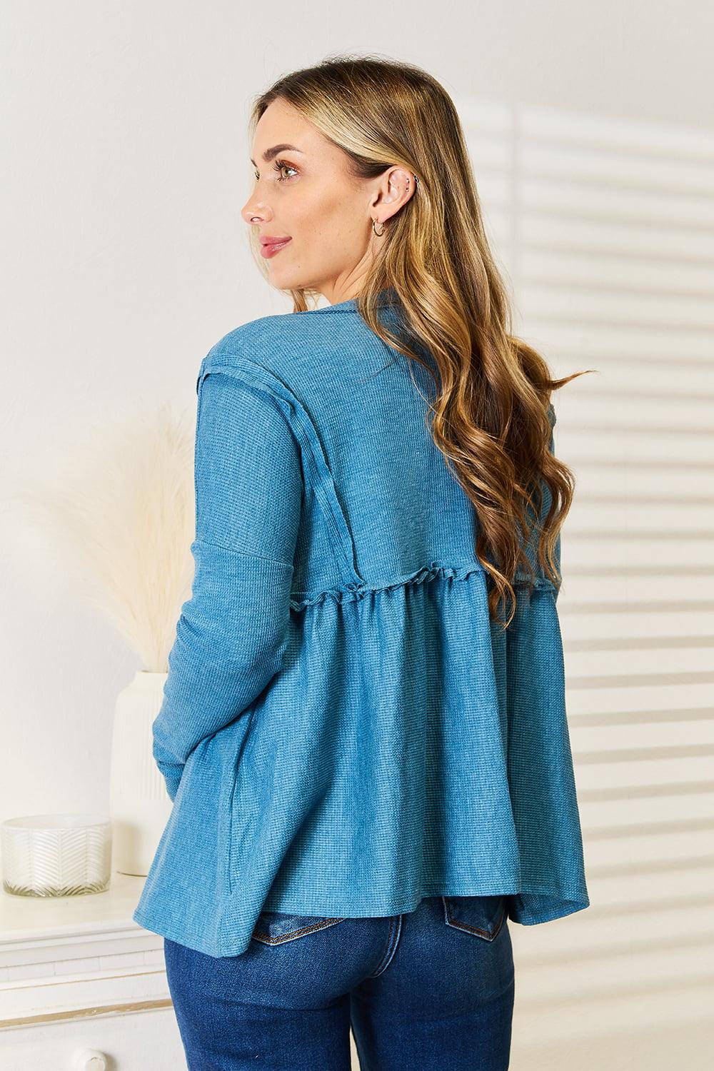 Jade By Jane Full Size Frill Trim Babydoll Blouse Carauana Store