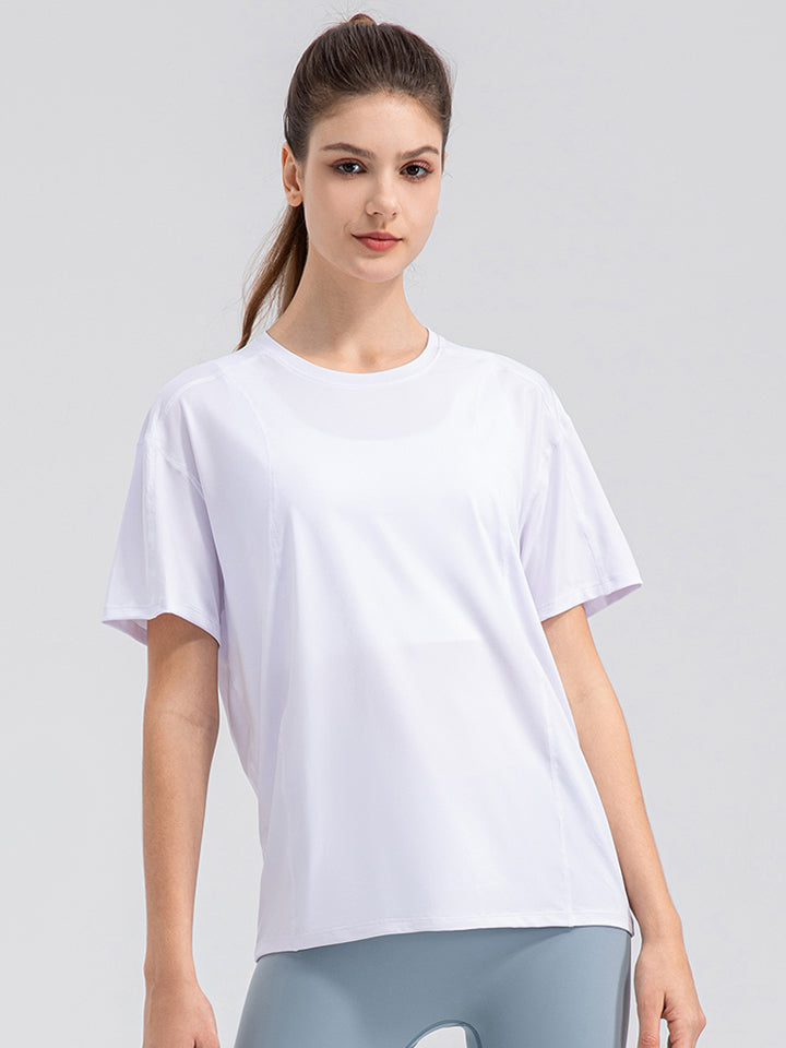 Round Neck Short Sleeve Active Top Carauana Store