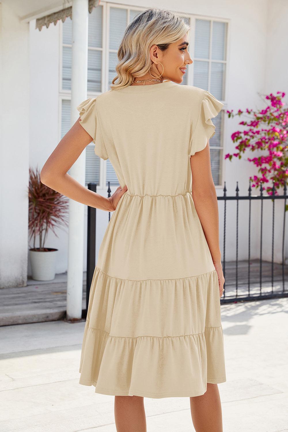 Ruched Notched Cap Sleeve Dress Carauana Store