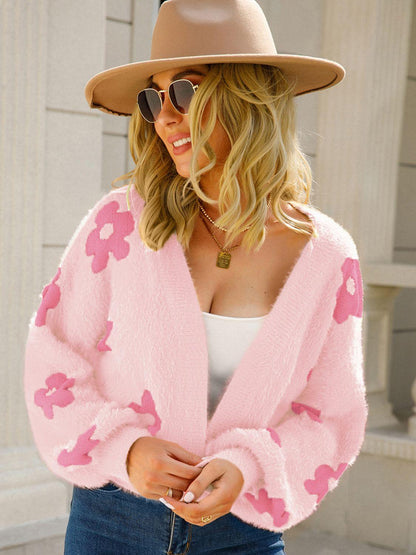 Angel Wings Flower Open Front Long Sleeve Cardigan Carauana Store