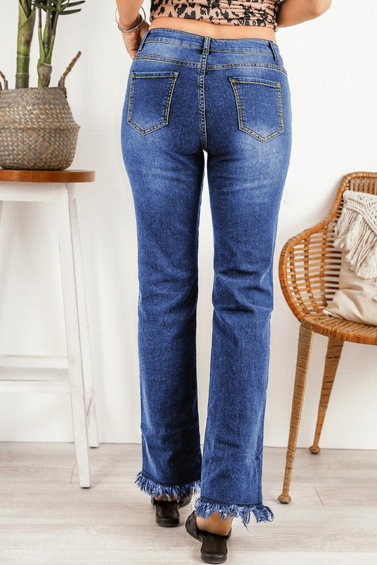 Ripped Frayed Hem Jeans Carauana Store