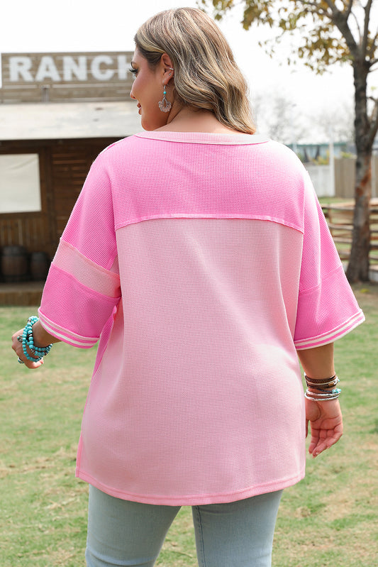 Pink Stripe Patchwork Colorblock Plus Size T Shirt