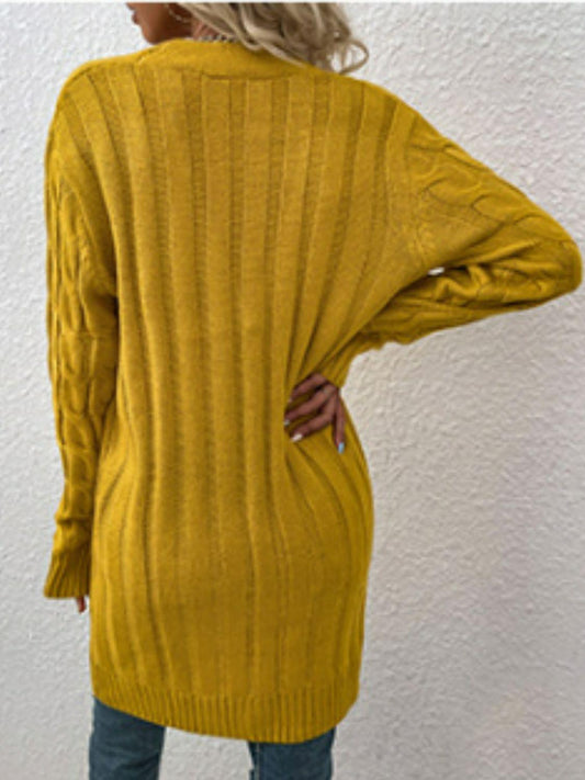 Cable-Knit Button Down Cardigan with Pockets Carauana Store