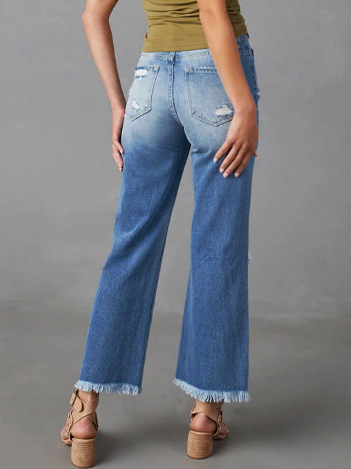 Distressed Raw Hem Jeans with Pockets Carauana Store