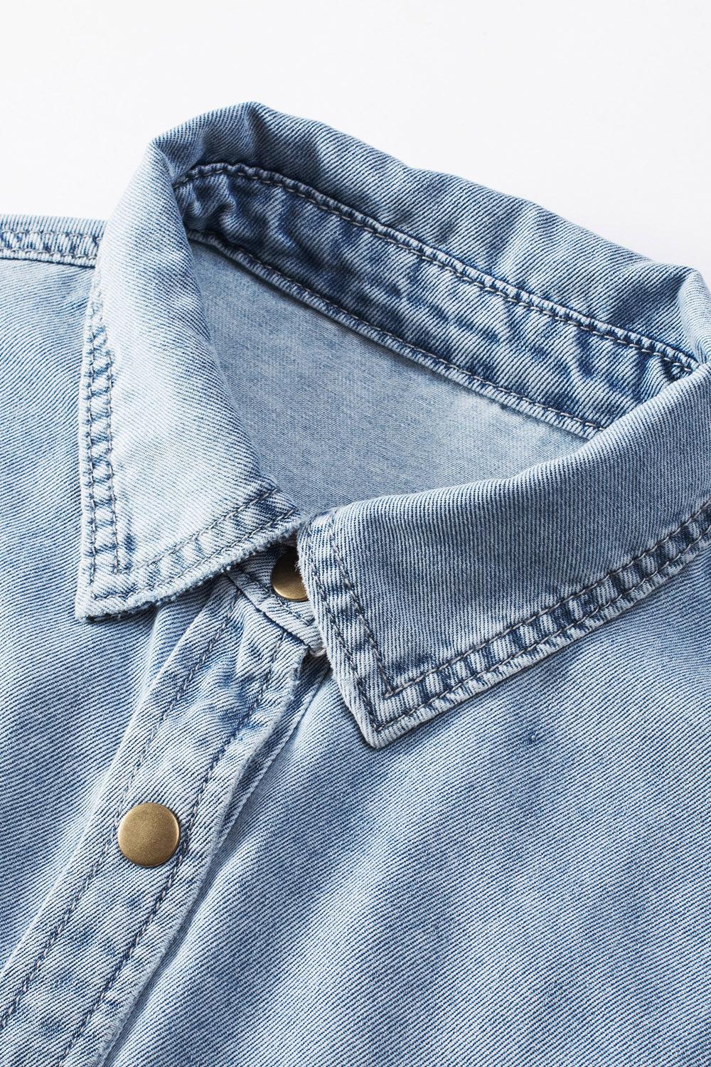 Button Front Flare Sleeve Denim Top Carauana Store
