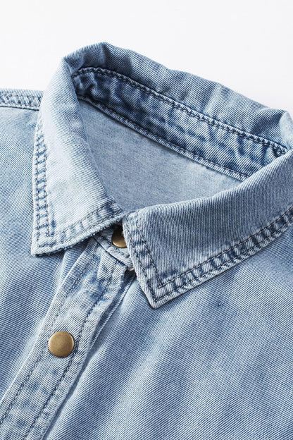 Button Front Flare Sleeve Denim Top Carauana Store