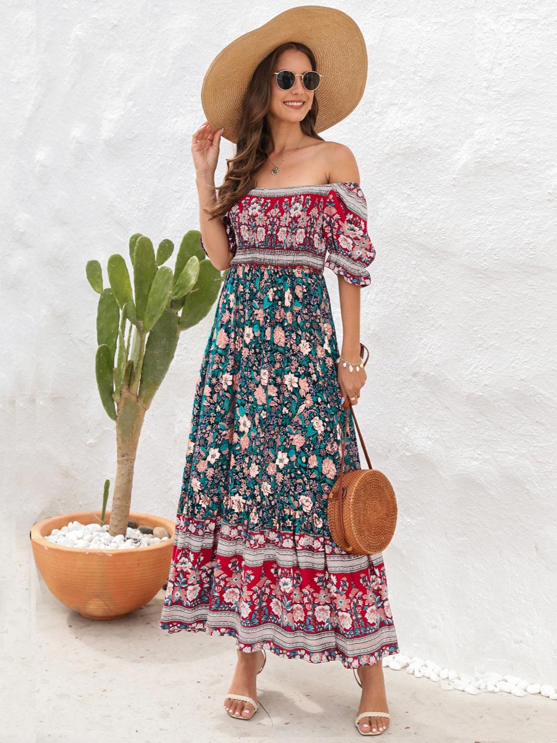 Floral Flounce Sleeve Midi Dress Carauana Store