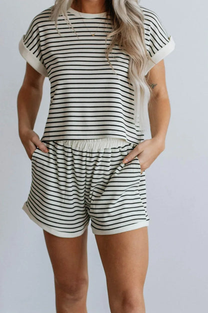 Striped Contrast Top and Shorts Set CaRaUaNa Fashion