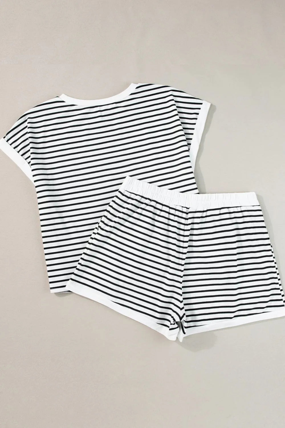 Striped Contrast Top and Shorts Set CaRaUaNa Fashion