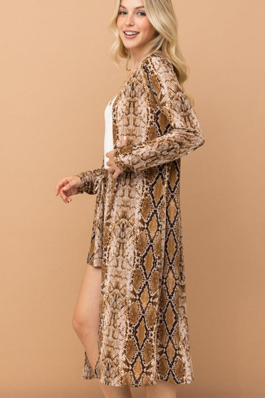 And The Why Snake Print Kimono Open Front Longline Cardigan Carauana Store