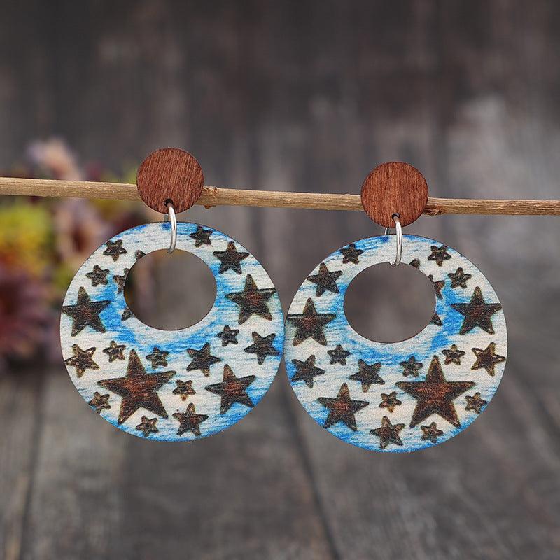 Cutout Star Print Wooden Dangle Earrings CaRaUaNa Fashion