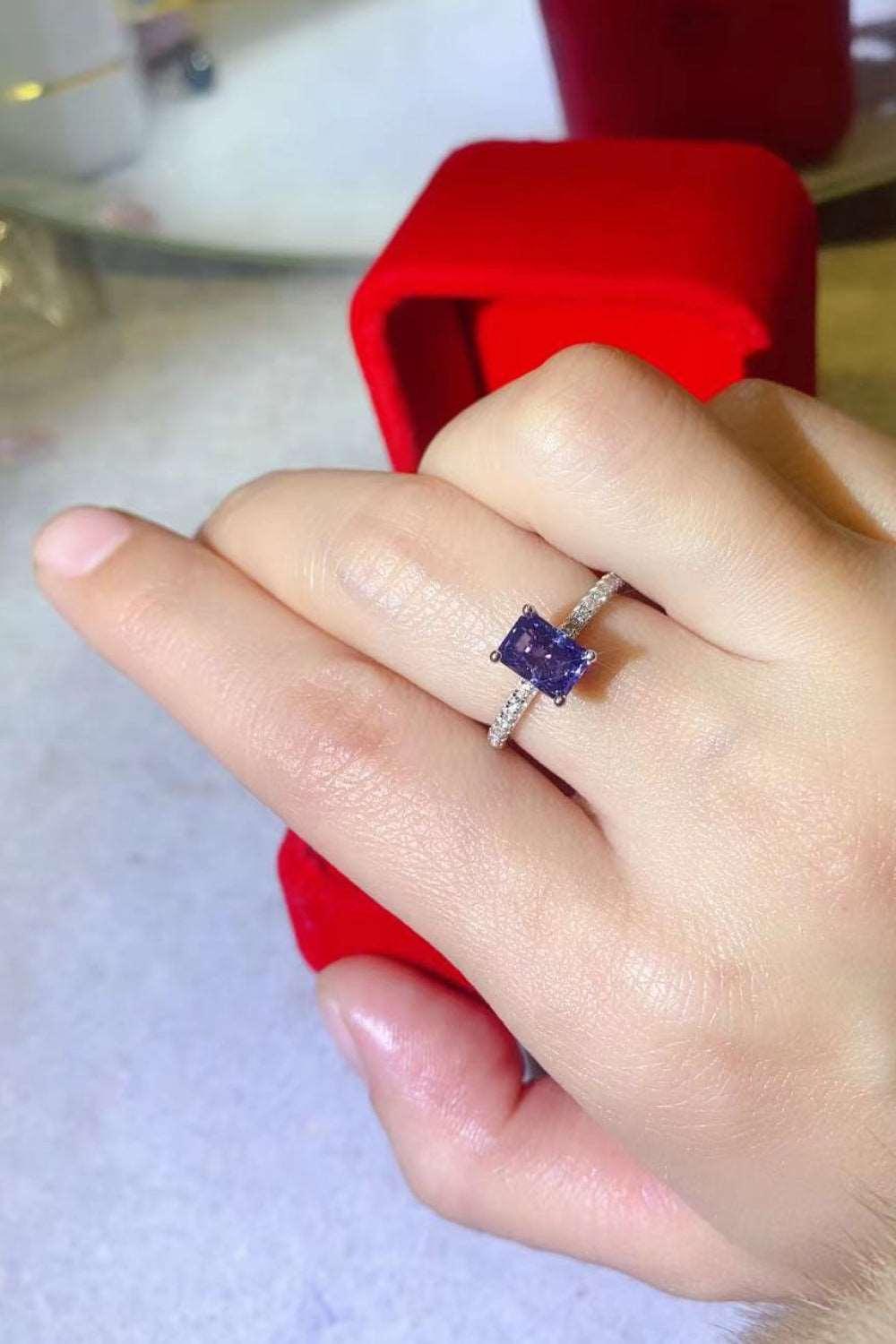 1 Carat Moissanite 925 Sterling Silver Rectangle Ring in Blue Carauana Store