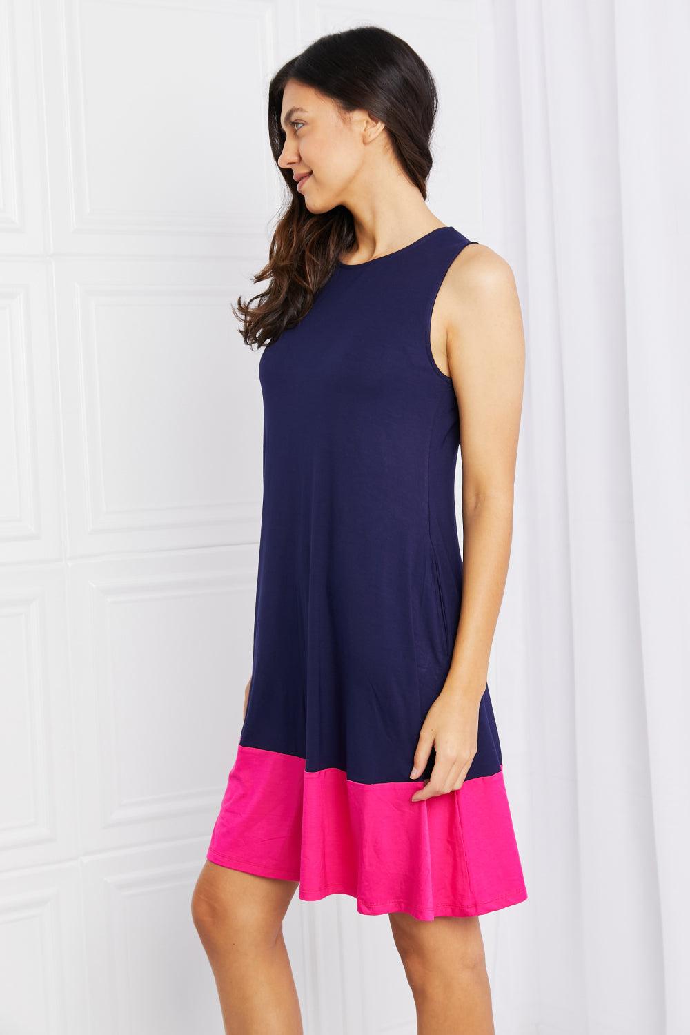 Yelete Full Size Two-Tone Sleeveless Mini Dress with Pockets Carauana Store