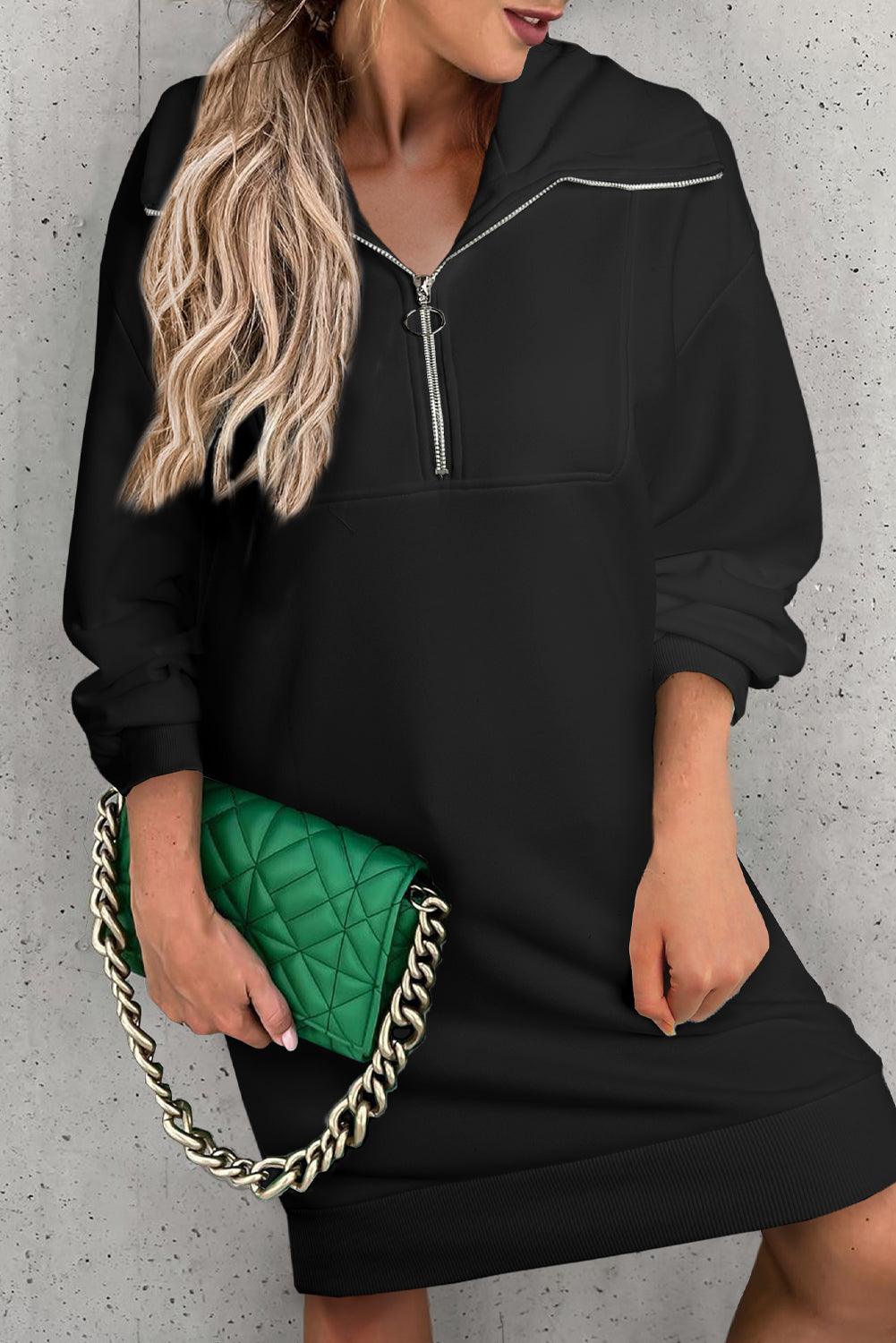 Half Zip Dropped Shoulder Mini Sweatshirt Dress Carauana Store