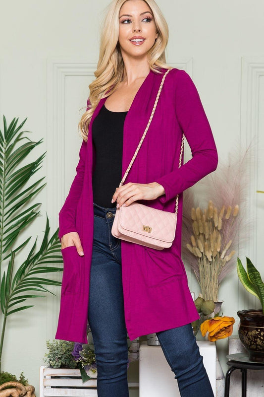 Celeste Full Size Open Front Cardigan with Pockets Carauana Store