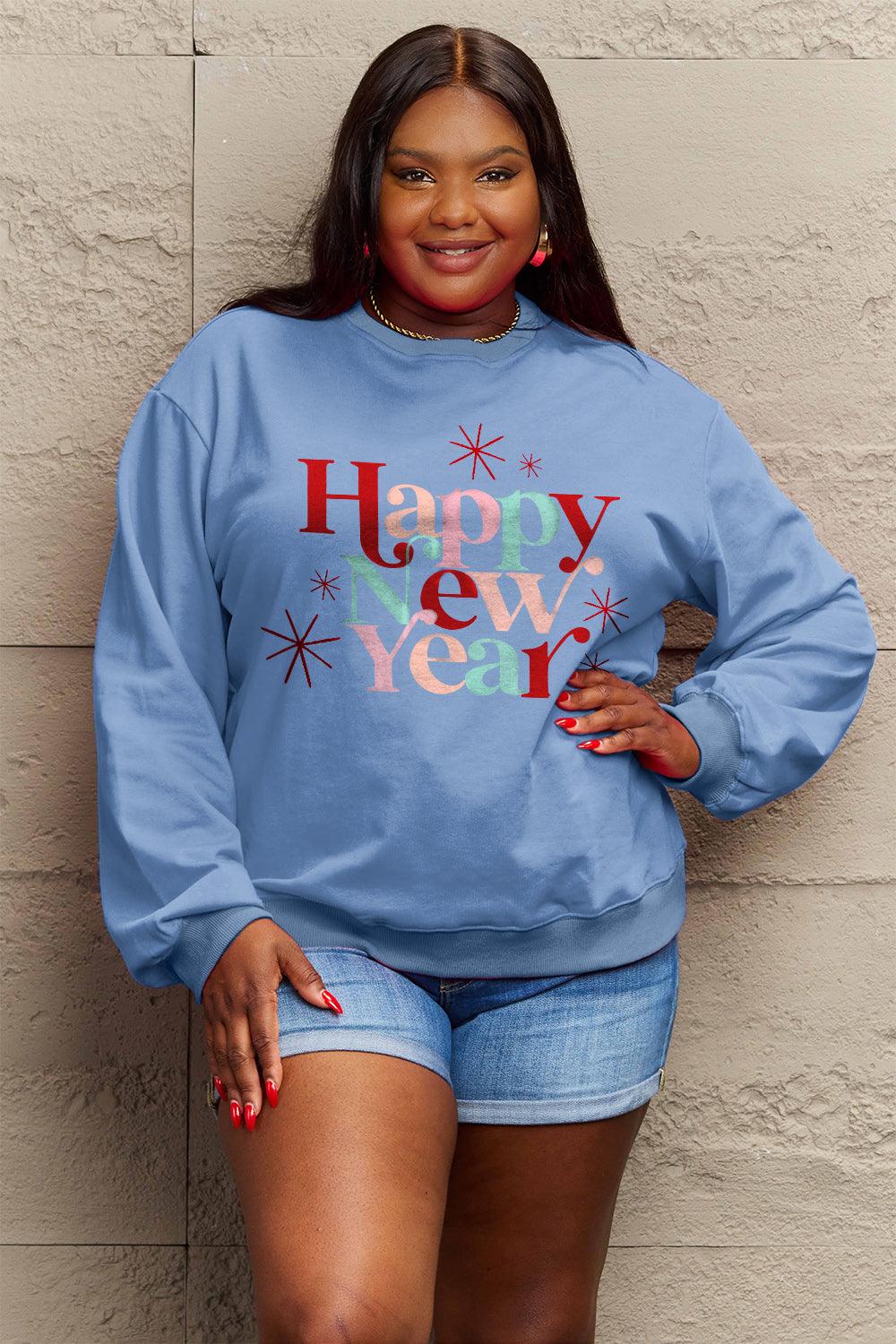 Simply Love Full Size HAPPY NEW YEAR Round Neck Sweatshirt Carauana Store