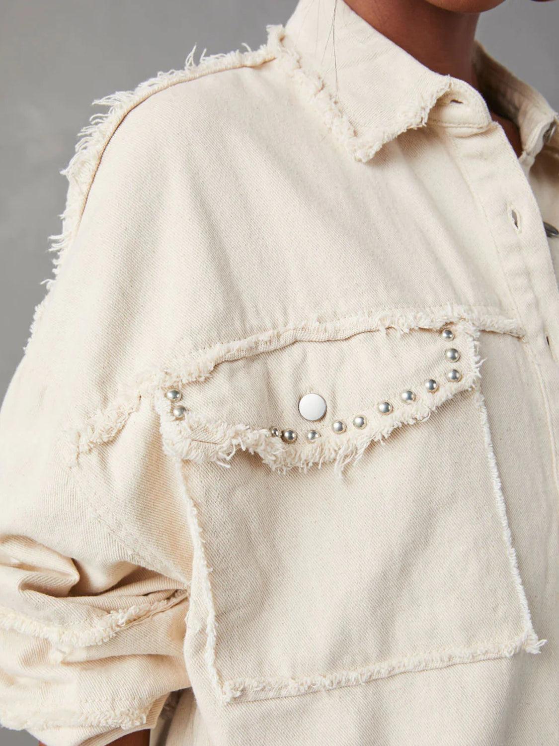 Button Down Raw Hem Denim Jacket Carauana Store