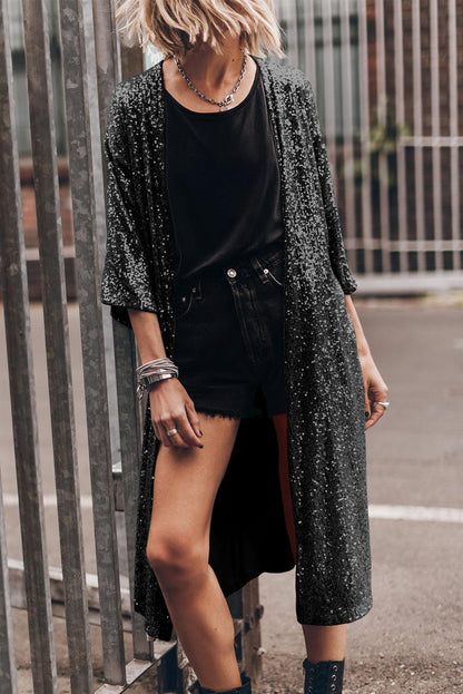 Sequin Open Front Duster Cardigan CaRaUaNa Fashion