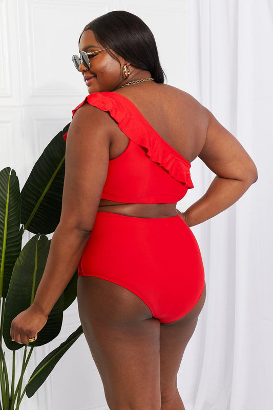 Marina West Swim Seaside Romance Ruffle One-Shoulder Bikini in Red Carauana Store