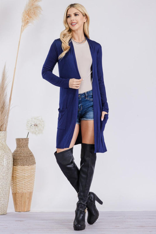 Celeste Full Size Open Front Cardigan with Pockets Carauana Store