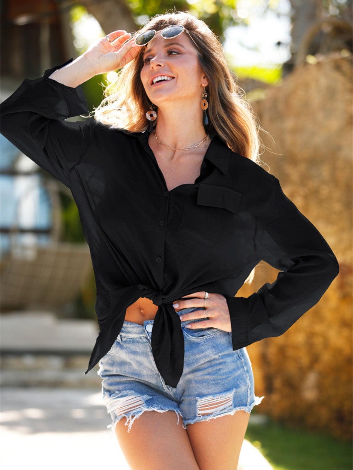 Pocketed Dropped Shoulder Cover Up Carauana Store