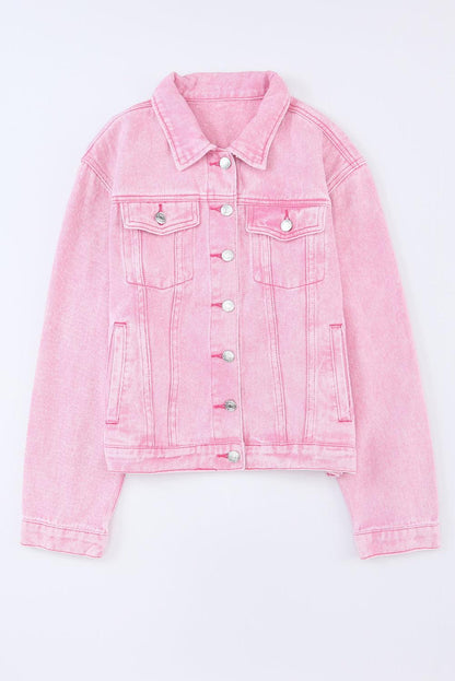 Pocketed Button Up Collared Neck Denim Jacket Carauana Store