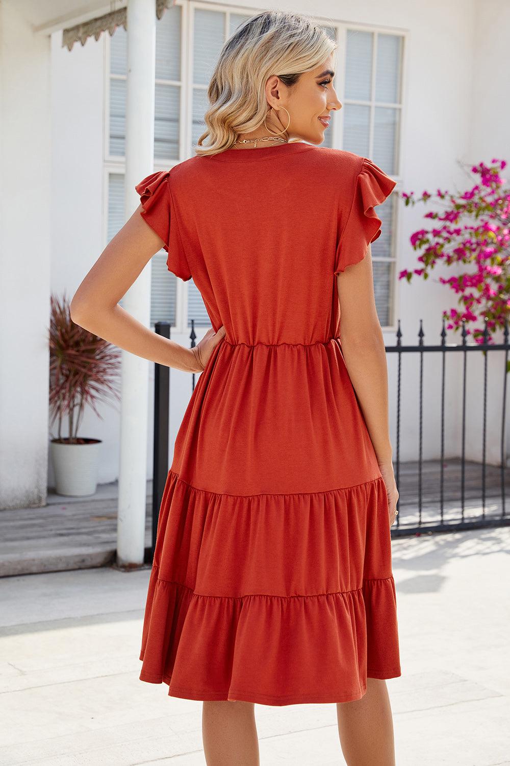 Ruched Notched Cap Sleeve Dress Carauana Store