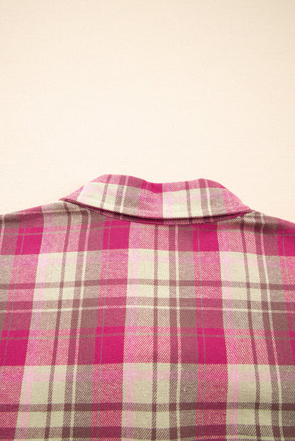 Pink Waffle Patch Pocket Plaid Patchwork Plus Size Shirt