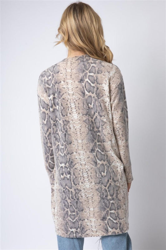 Cherish Apparel Animal Print Flannel Open Front Longline Cardigan Carauana Store