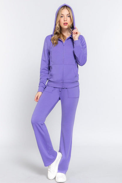 ACTIVE BASIC French Terry Zip Up Hoodie and Drawstring Pants Set Carauana Store