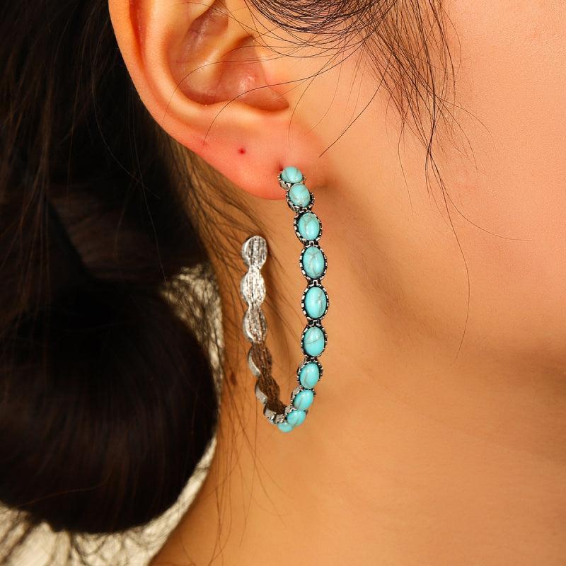 Artificial Turquoise C-Hoop Earrings CaRaUaNa Fashion