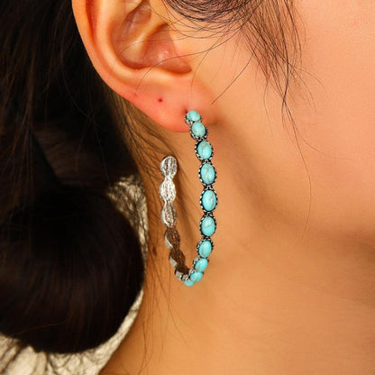 Artificial Turquoise C-Hoop Earrings CaRaUaNa Fashion