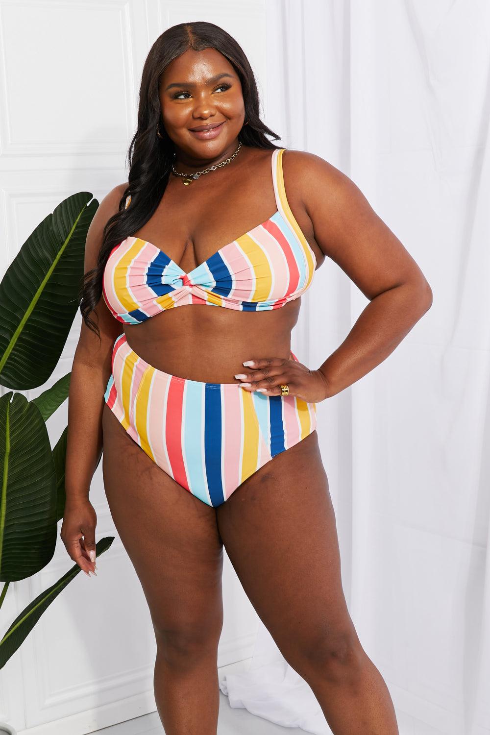 Marina West Swim Take A Dip Twist High-Rise Bikini in Stripe Carauana Store