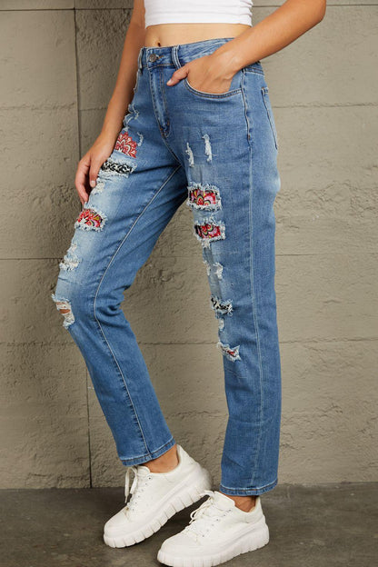 Baeful Leopard Patch Ankle-Length Jeans Carauana Store