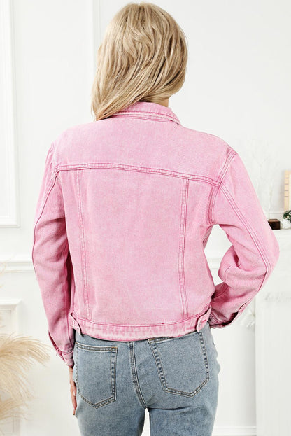 Pocketed Button Up Collared Neck Denim Jacket Carauana Store