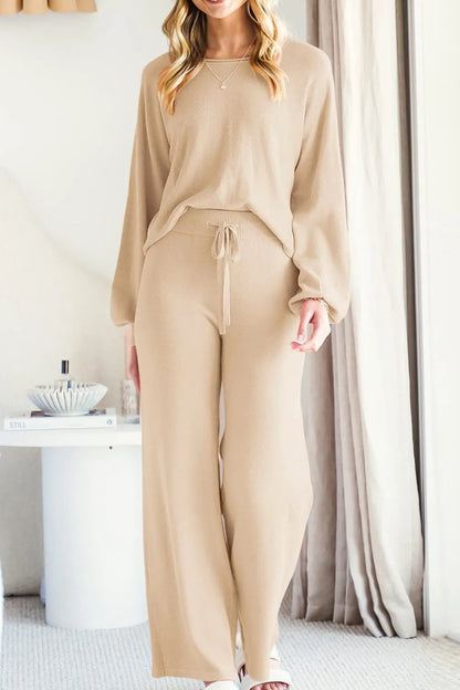Round Neck Long Sleeve Top and Pants Set Carauana Store
