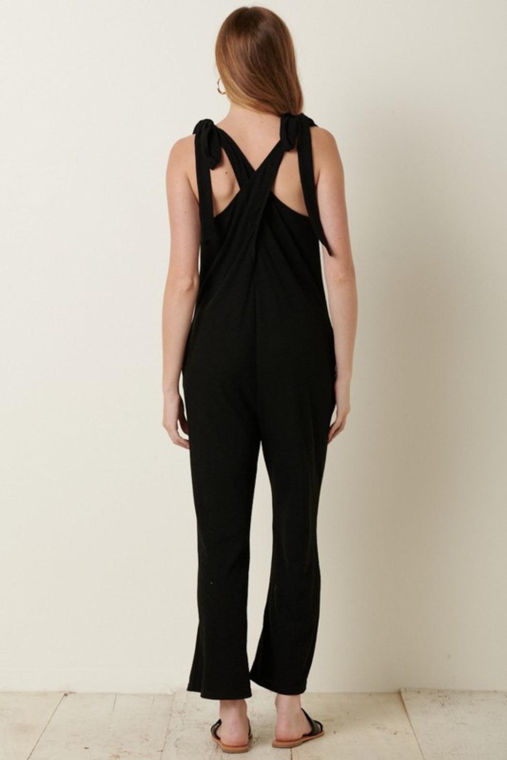 Mittoshop Rib Knit V-Neck Cross Back Jumpsuit Carauana Store