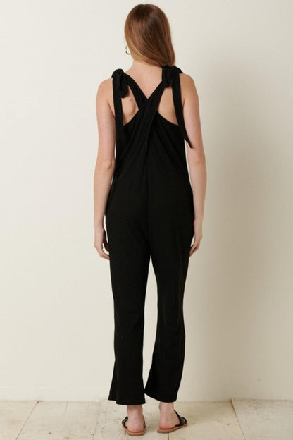 Mittoshop Rib Knit V-Neck Cross Back Jumpsuit Carauana Store