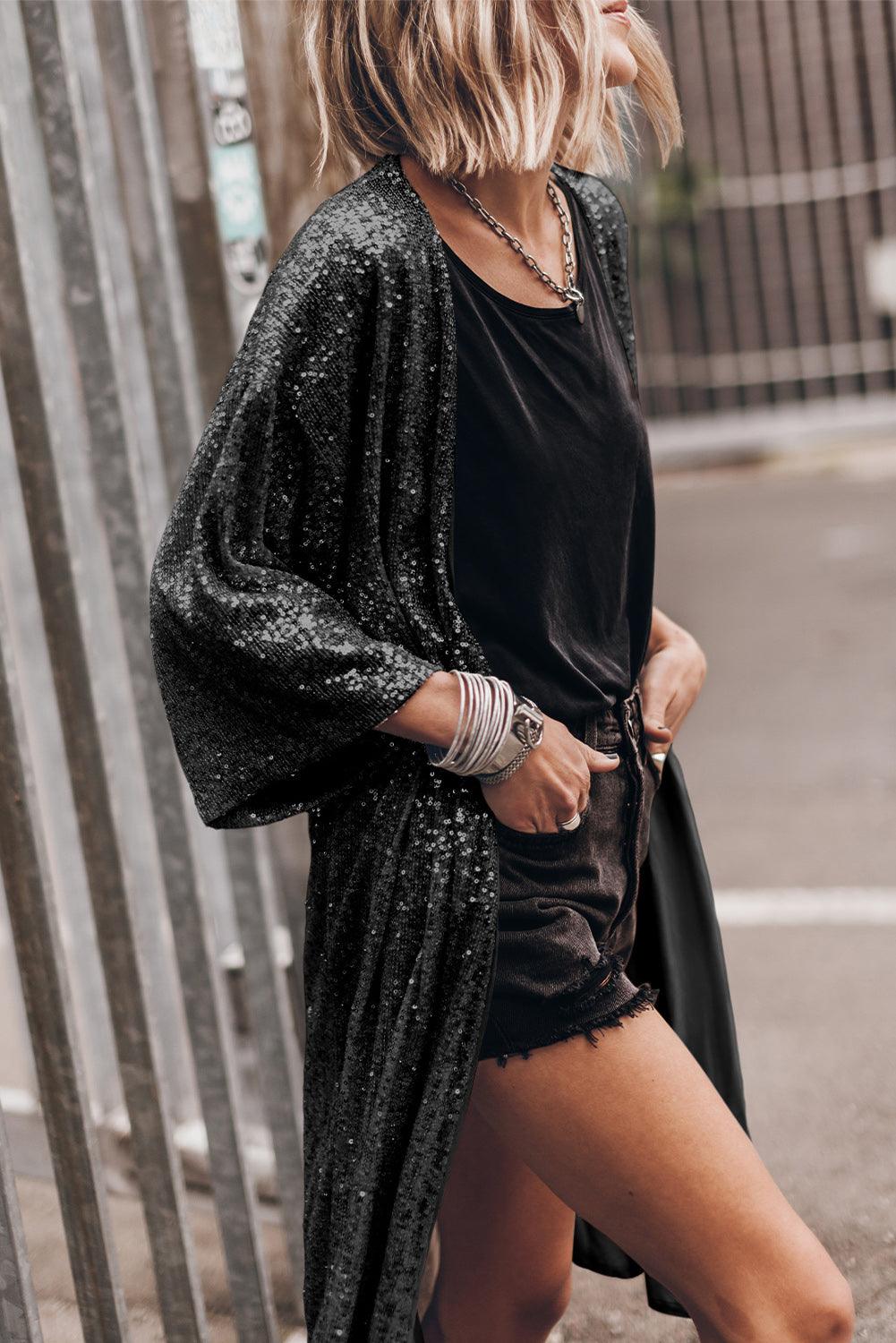 Sequin Open Front Duster Cardigan CaRaUaNa Fashion