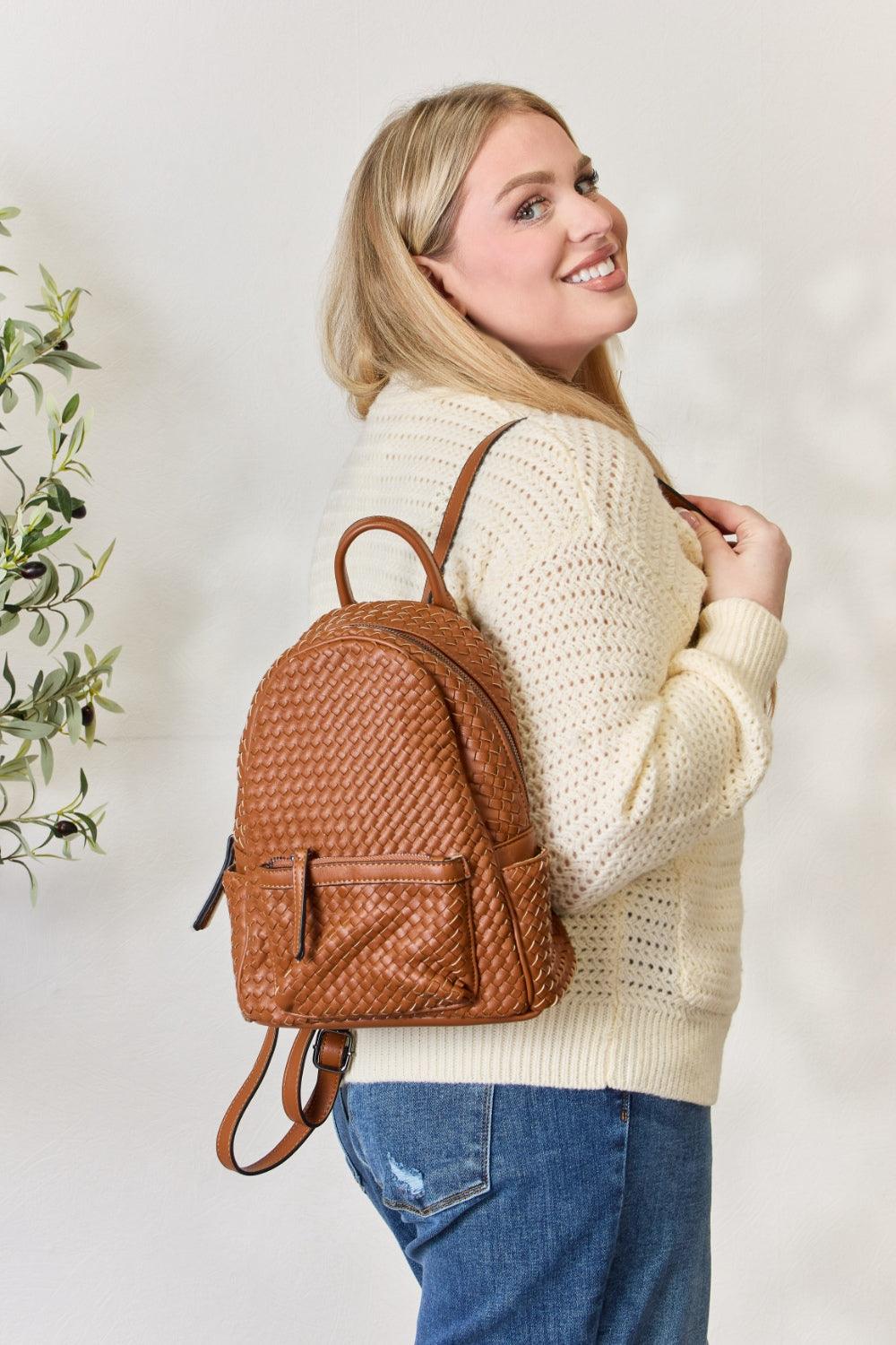 SHOMICO PU Leather Woven Backpack Carauana Store