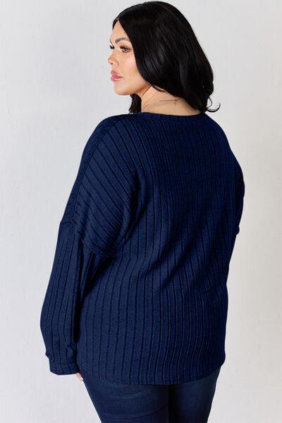 Basic Bae Full Size Ribbed Half Button Long Sleeve Shirt Carauana Store