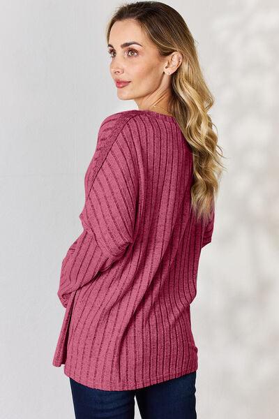Basic Bae Full Size Ribbed Half Button Long Sleeve Shirt Carauana Store