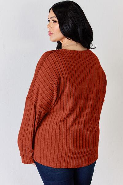 Basic Bae Full Size Ribbed Half Button Long Sleeve Shirt Carauana Store