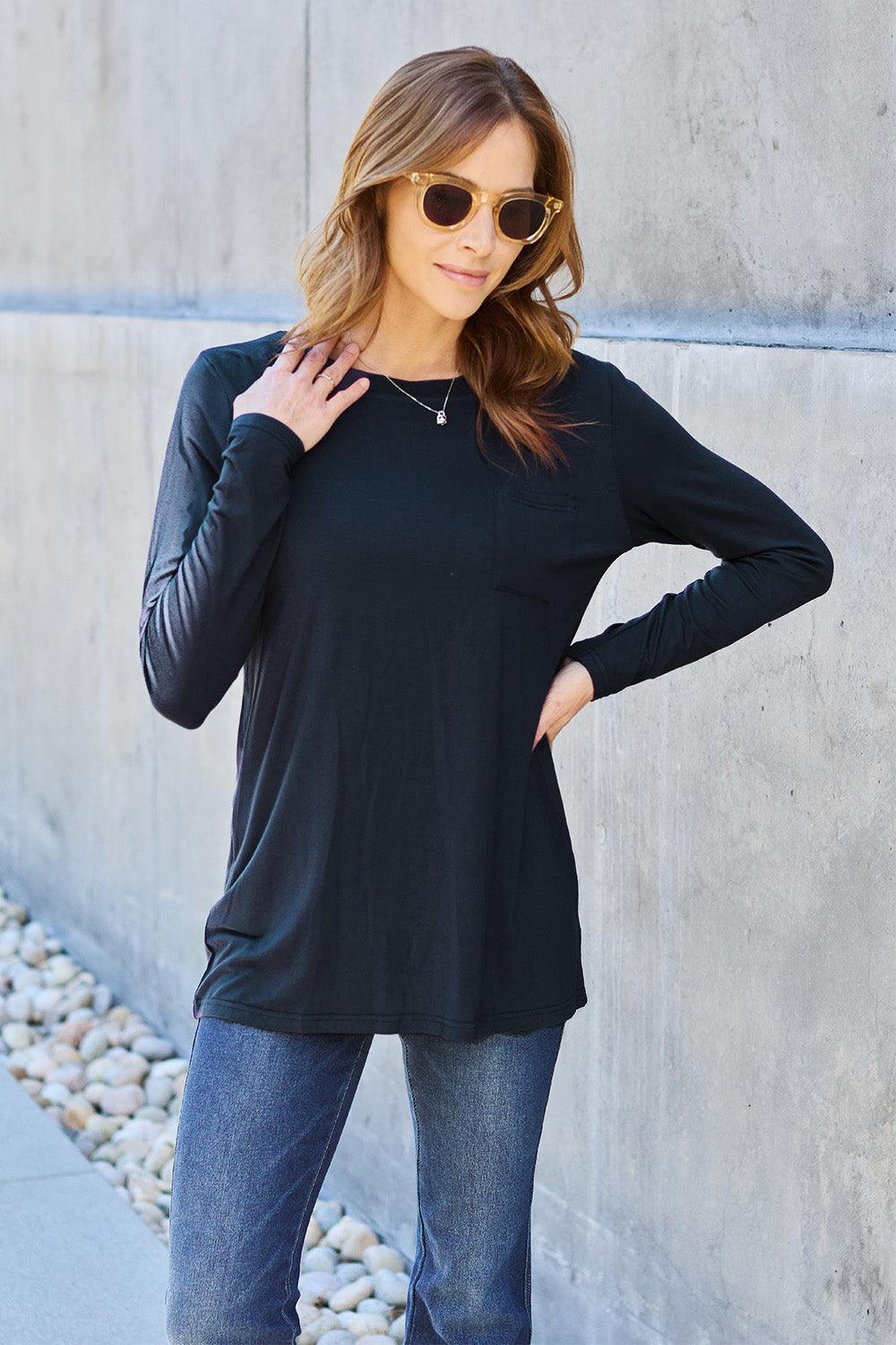 Basic Bae Full Size Round Neck Long Sleeve Top CaRaUaNa Fashion