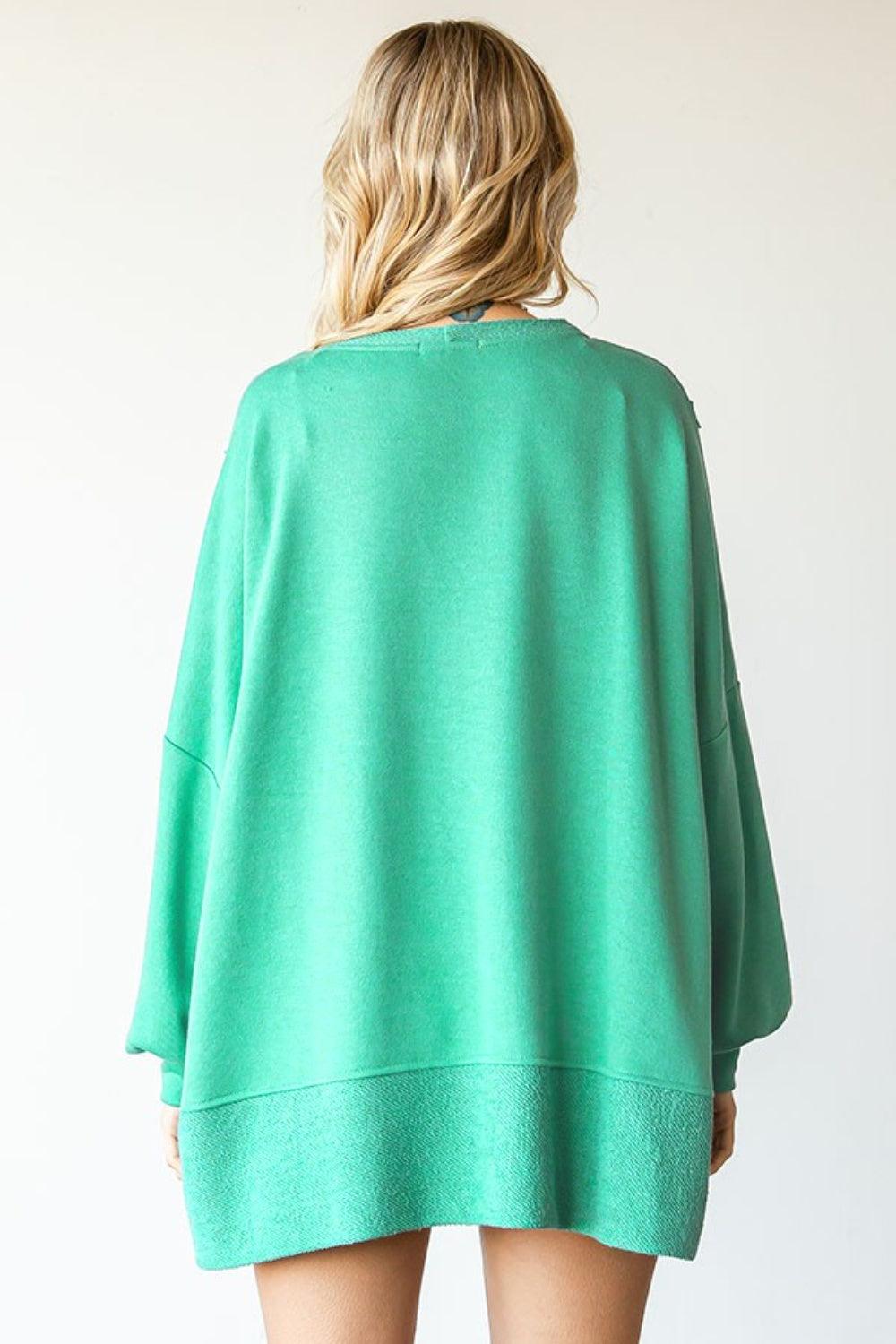 First Love Exposed Seam Round Neck Dropped Shoulder Blouse Carauana Store