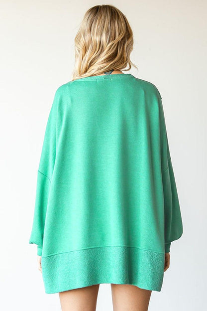 First Love Exposed Seam Round Neck Dropped Shoulder Blouse Carauana Store